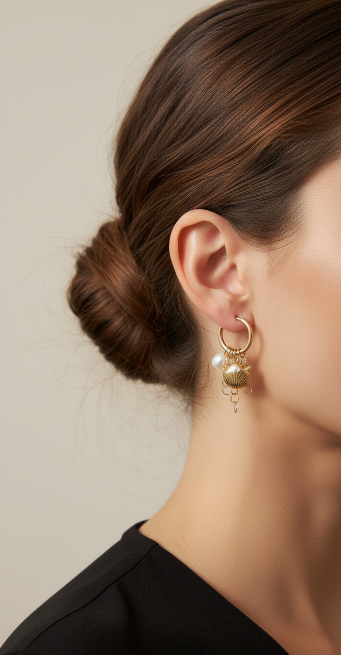 Boucles d’oreilles Almare portées – acier inoxydable doré – Jewelya AG