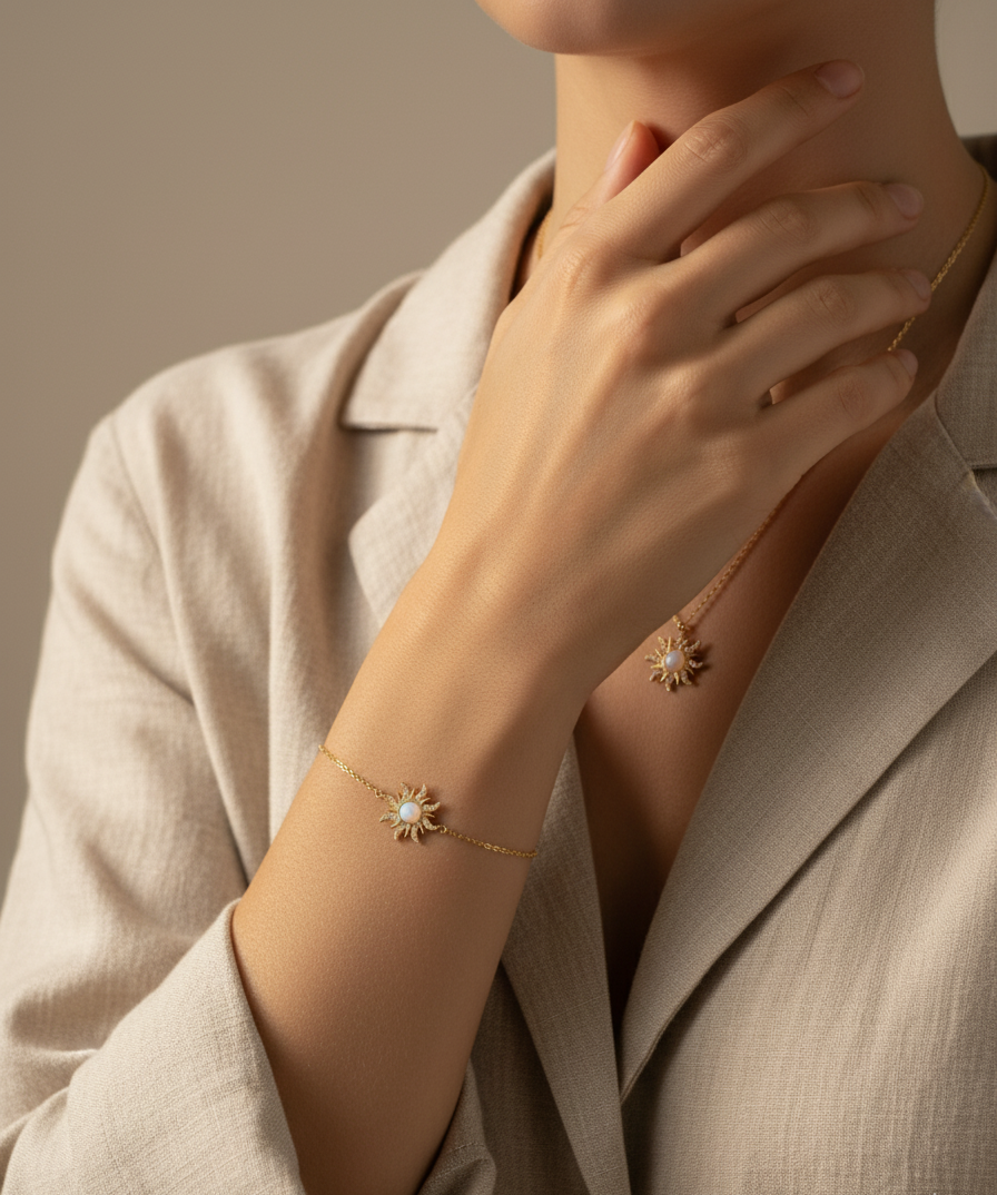 Gourmette Heliane portée à la cheville – acier inoxydable doré – Jewelya AG