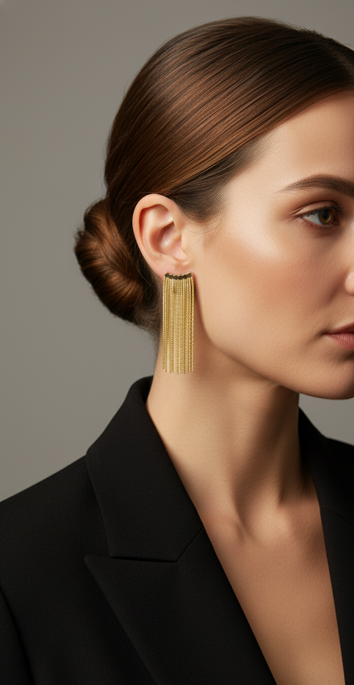 Boucles d’oreilles Vela portées – acier inoxydable doré – Jewelya AG